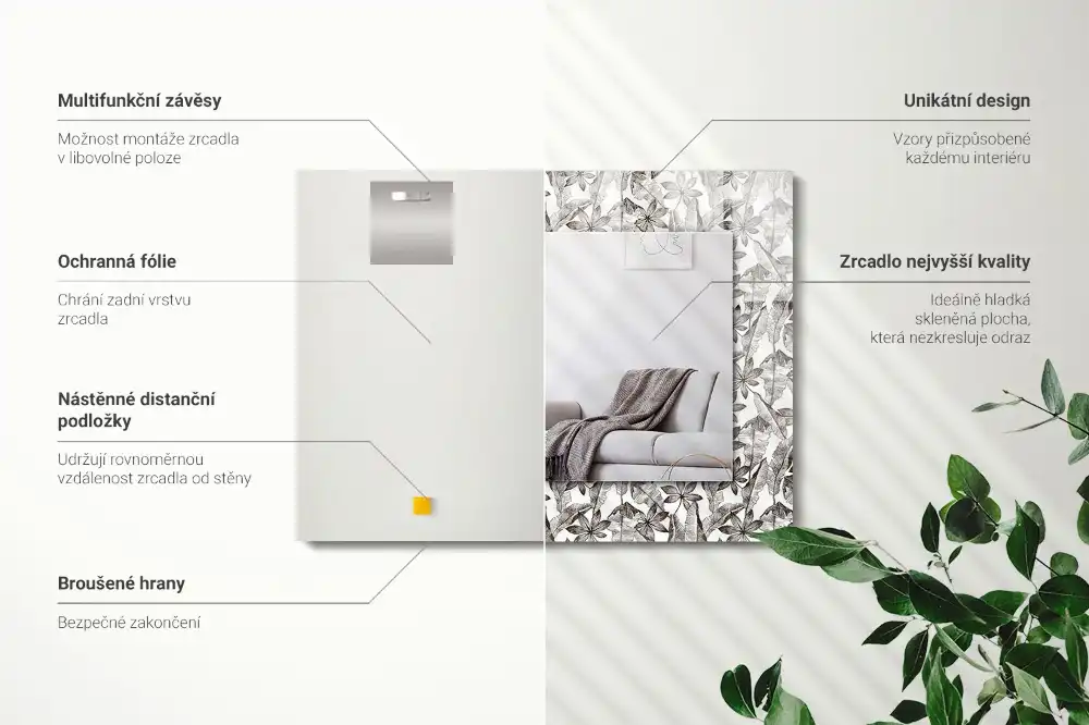 Rechteckiger spiegel Blätter und Blumen