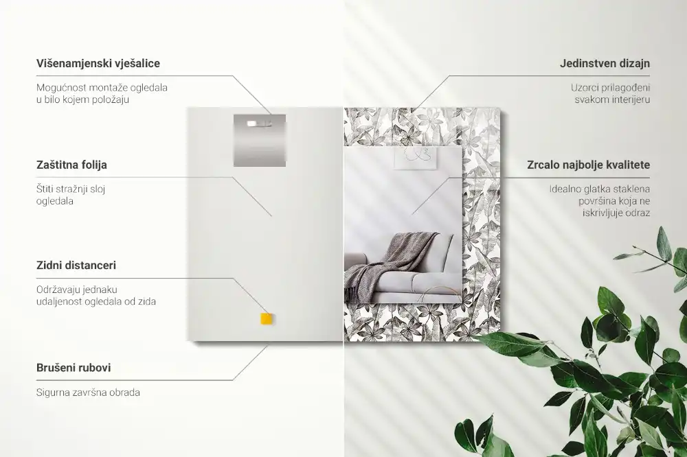 Rechteckiger spiegel Blätter und Blumen