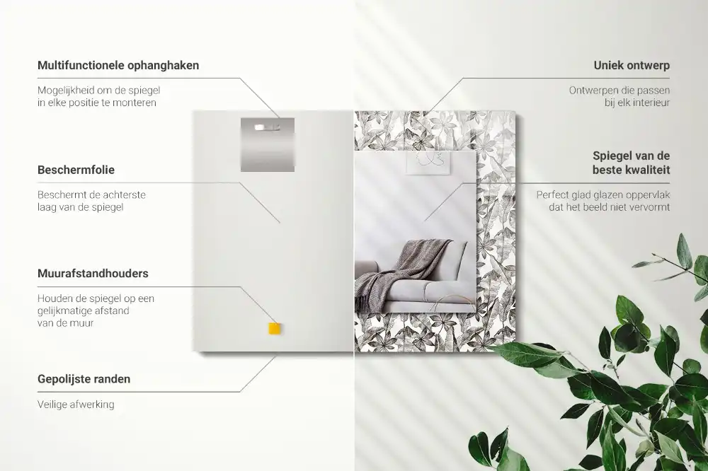 Rechteckiger spiegel Blätter und Blumen