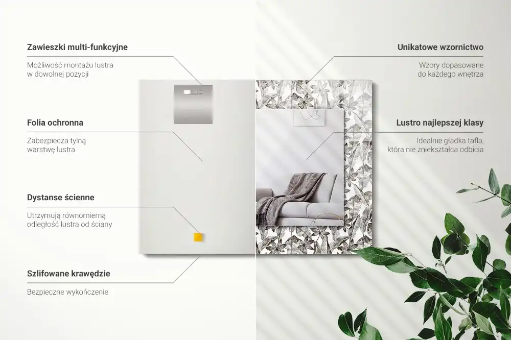 Rechteckiger spiegel Blätter und Blumen