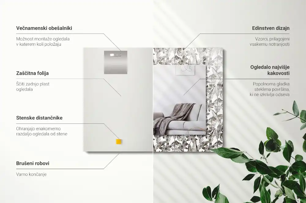 Rechteckiger spiegel Blätter und Blumen