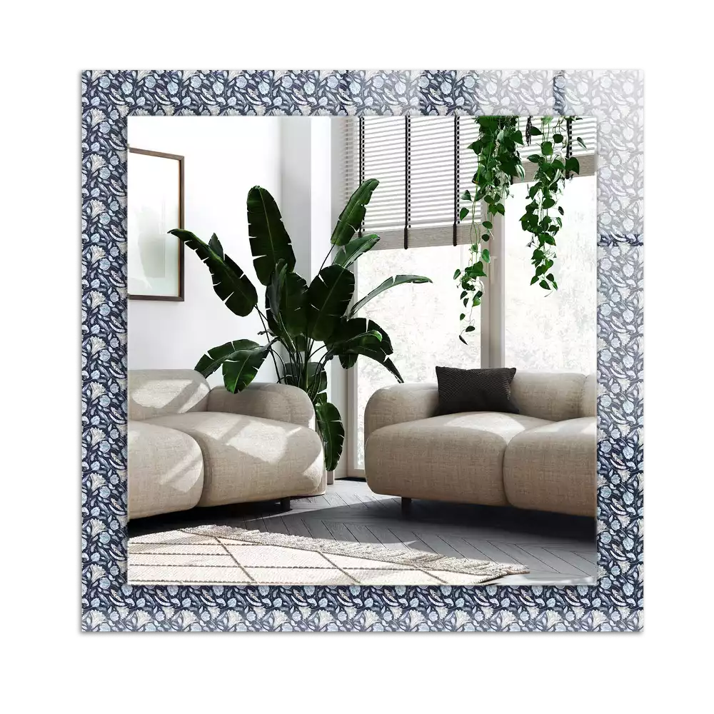 Rechteckiger dekorativer spiegel Blaues Blumenmuster