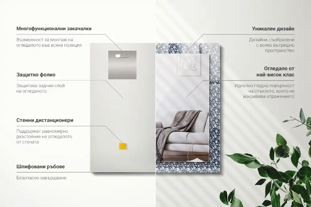 Rechteckiger dekorativer spiegel Blaues Blumenmuster