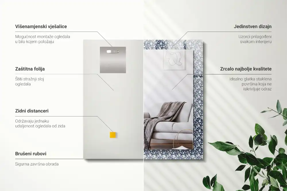 Rechteckiger dekorativer spiegel Blaues Blumenmuster