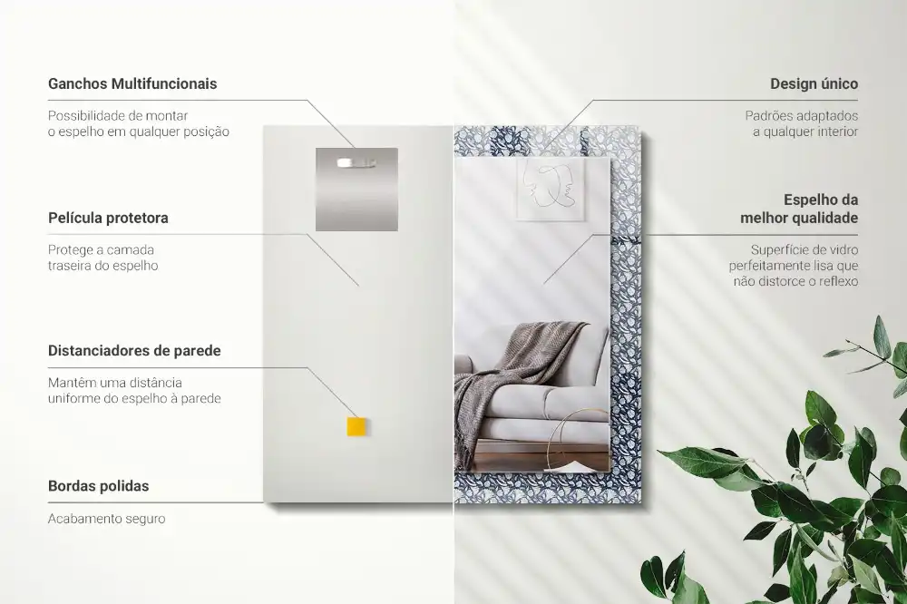 Rechteckiger dekorativer spiegel Blaues Blumenmuster