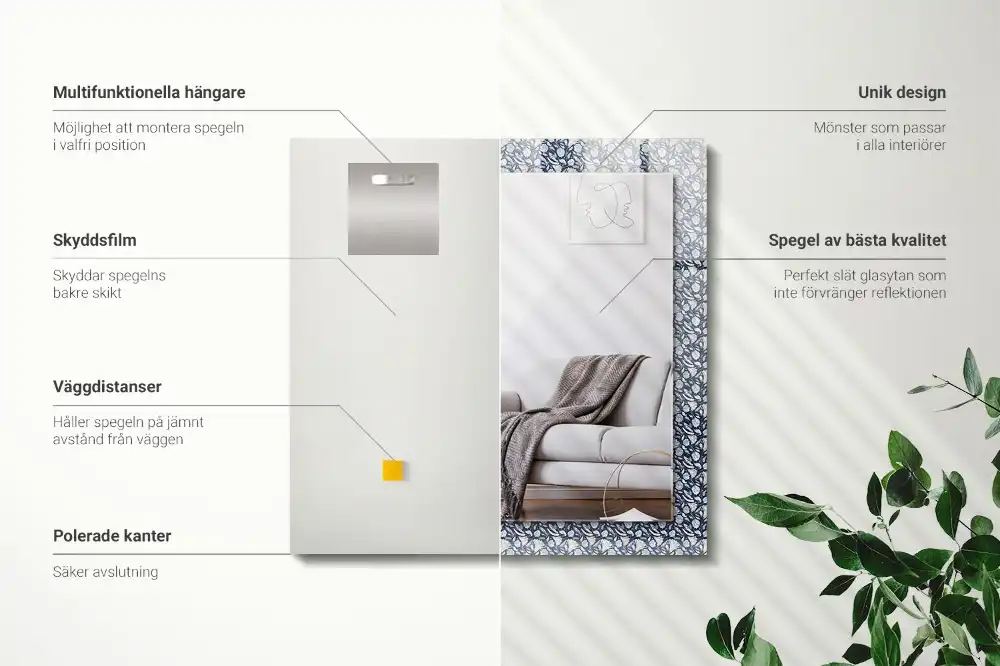 Rechteckiger dekorativer spiegel Blaues Blumenmuster