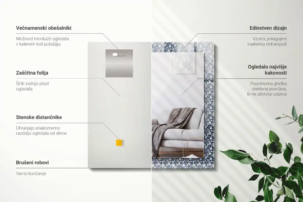 Rechteckiger dekorativer spiegel Blaues Blumenmuster