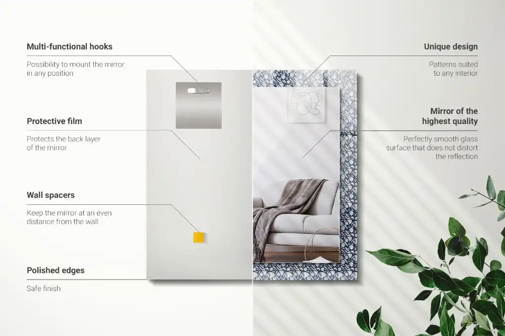 Rechteckiger dekorativer spiegel Blaues Blumenmuster