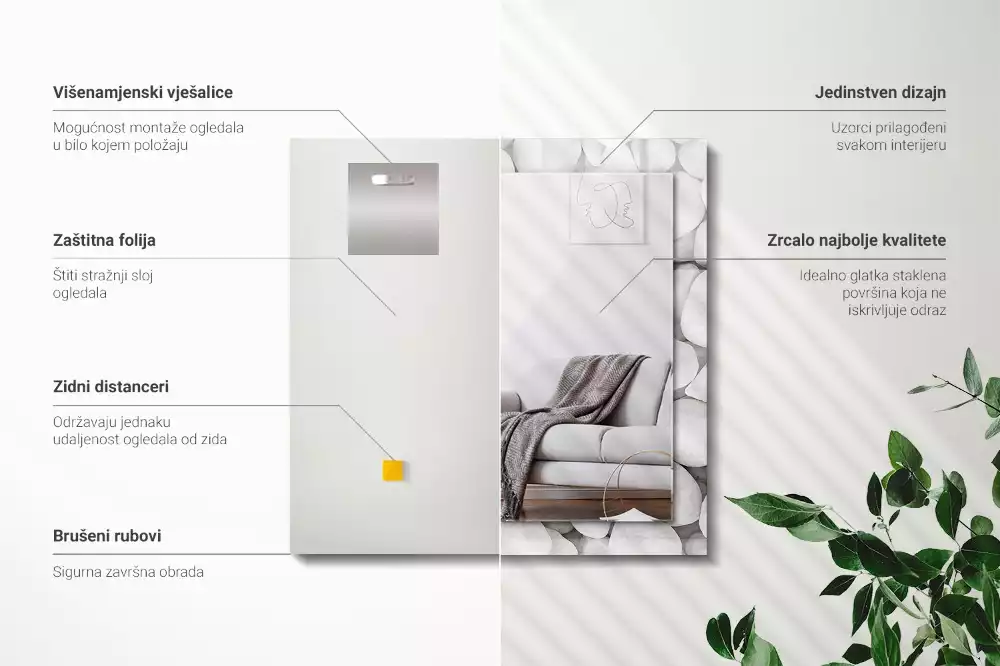 Rechteckiger dekorativer spiegel Weiße glatte Steine