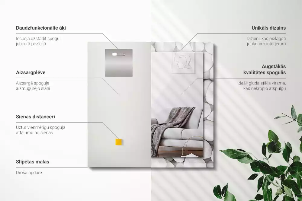 Rechteckiger dekorativer spiegel Weiße glatte Steine