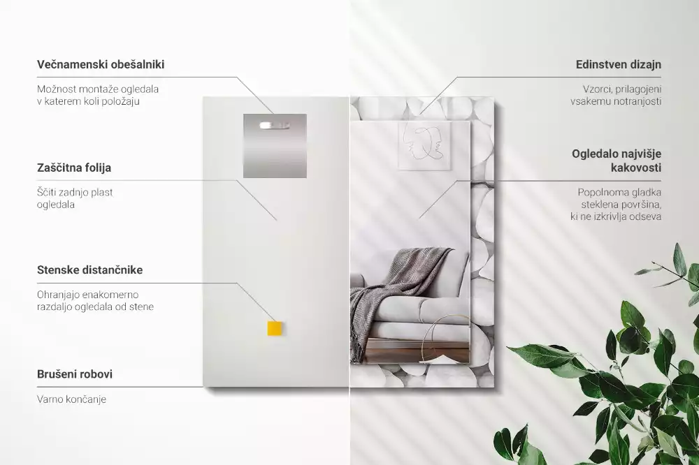 Rechteckiger dekorativer spiegel Weiße glatte Steine