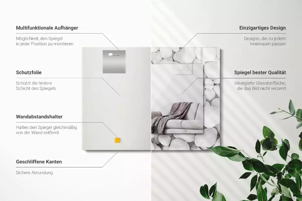 Rechteckiger dekorativer spiegel Weiße glatte Steine