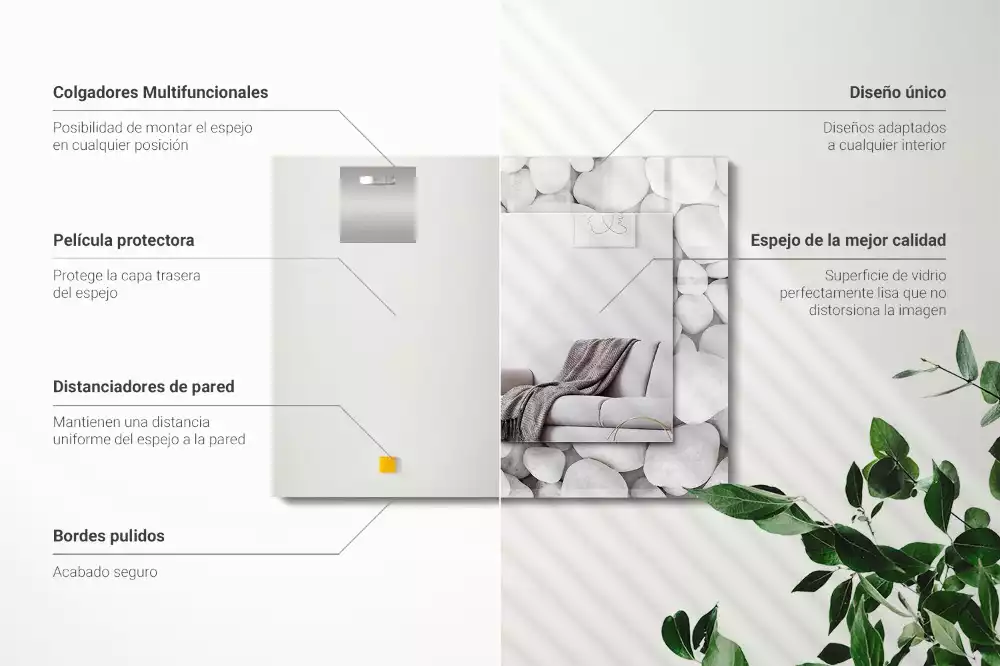 Rechteckiger dekorativer spiegel Weiße glatte Steine