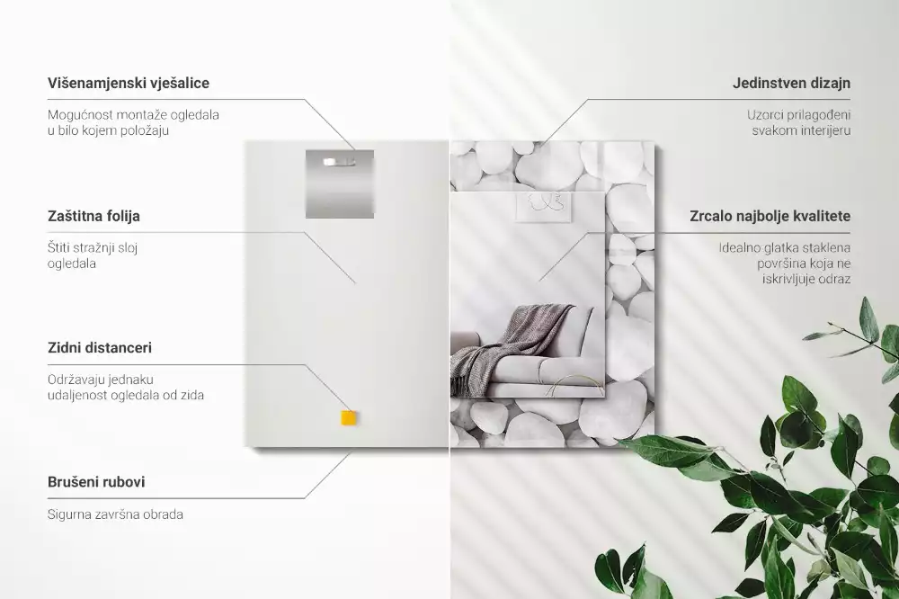 Rechteckiger dekorativer spiegel Weiße glatte Steine