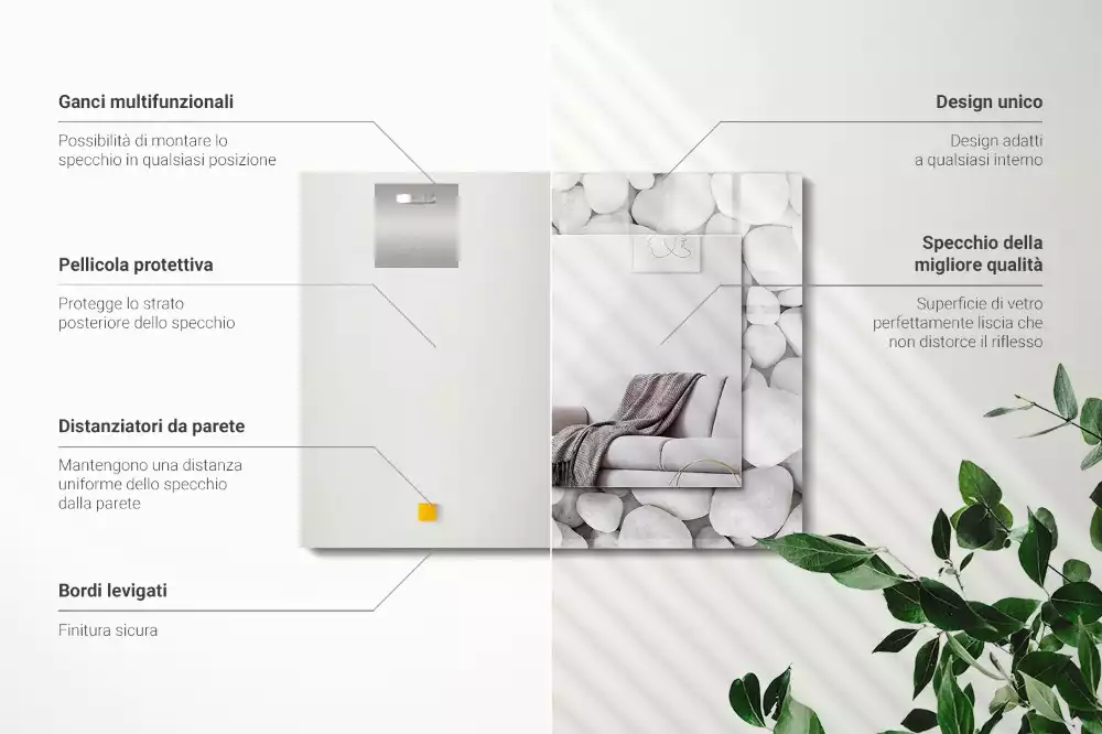 Rechteckiger dekorativer spiegel Weiße glatte Steine