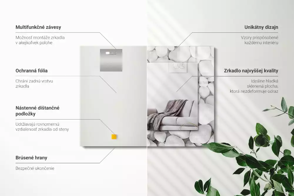 Rechteckiger dekorativer spiegel Weiße glatte Steine