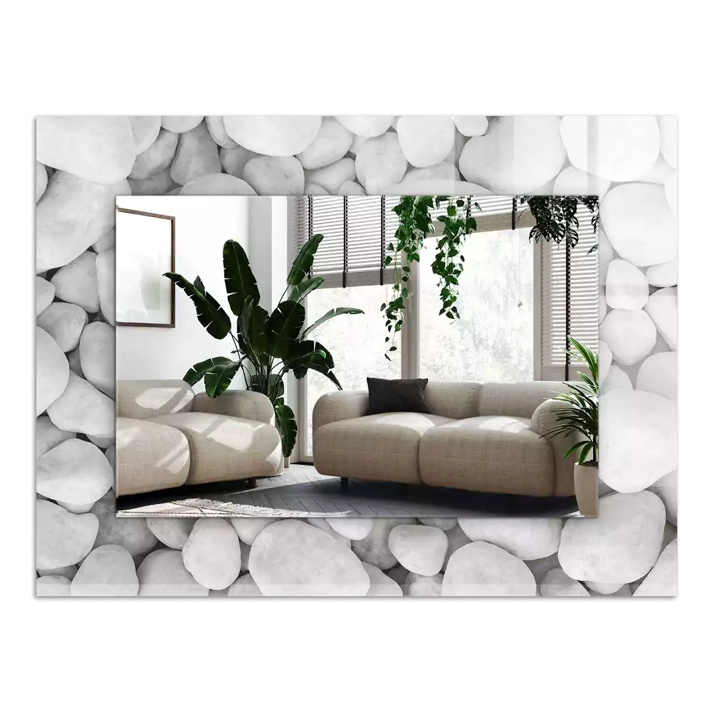 Rechteckiger dekorativer spiegel Weiße glatte Steine