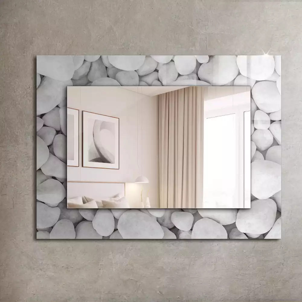 Rechteckiger dekorativer spiegel Weiße glatte Steine