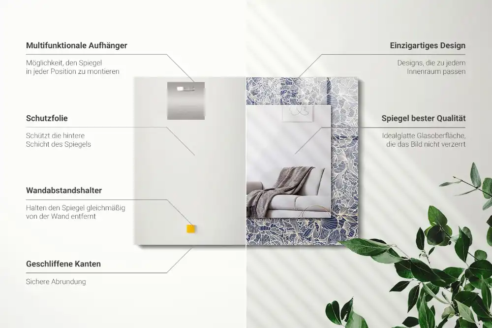 Rechteckiger dekorativer spiegel Blumenstoffmuster