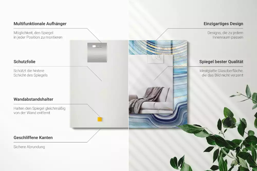 Rechteckiger dekorativer spiegel Abstrakte blaue Wellen