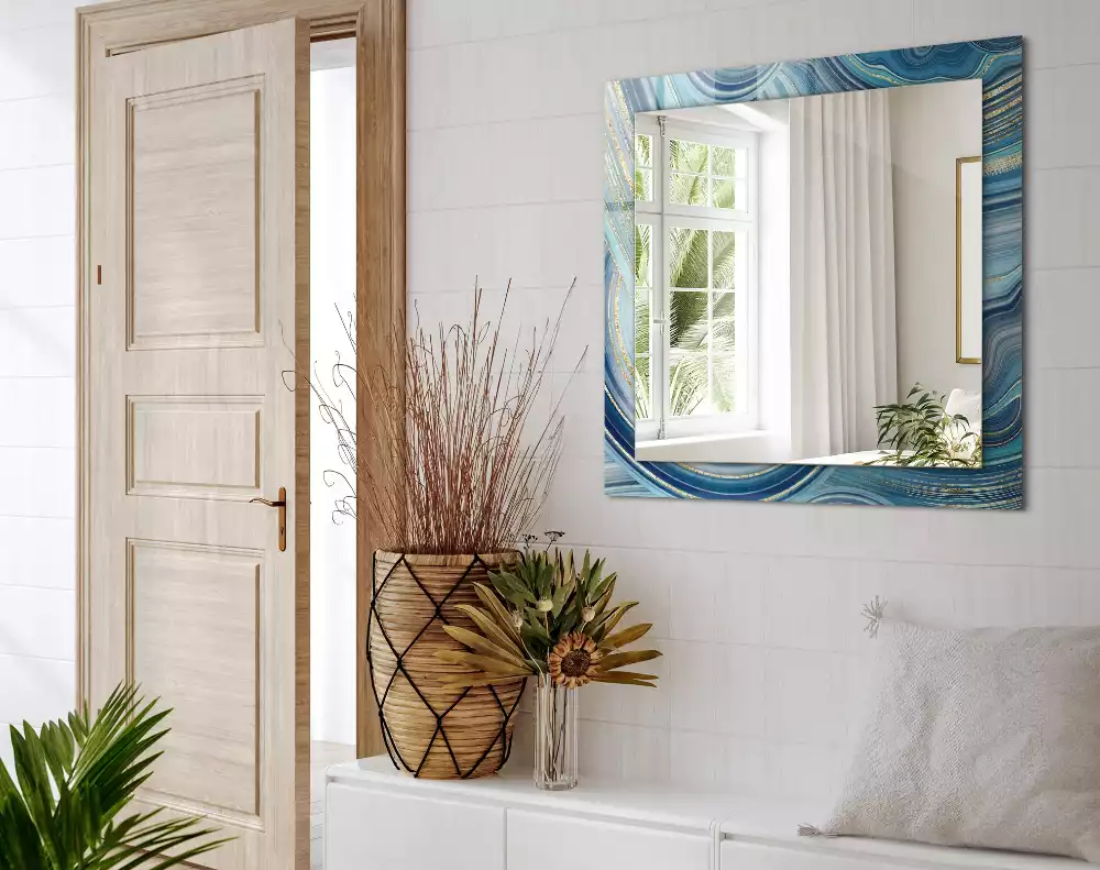 Rechteckiger dekorativer spiegel Abstrakte blaue Wellen