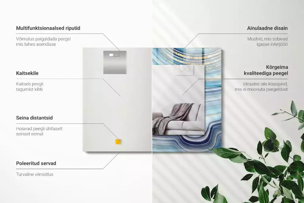 Rechteckiger dekorativer spiegel Abstrakte blaue Wellen