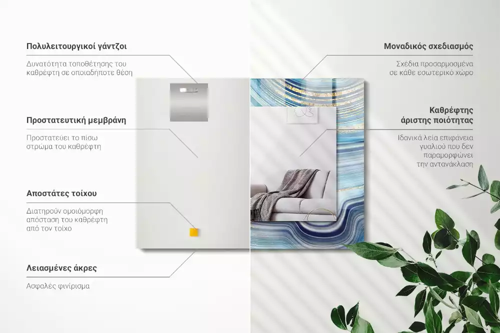 Rechteckiger dekorativer spiegel Abstrakte blaue Wellen