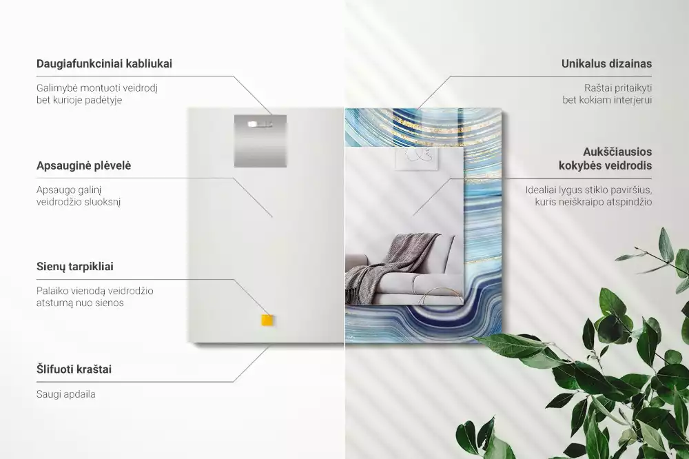 Rechteckiger dekorativer spiegel Abstrakte blaue Wellen