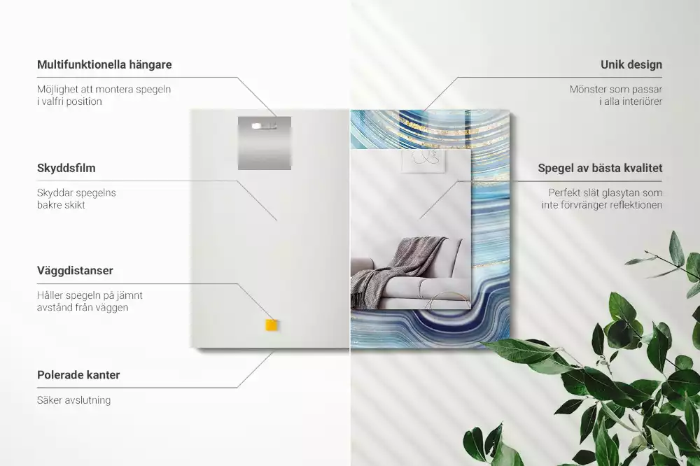 Rechteckiger dekorativer spiegel Abstrakte blaue Wellen