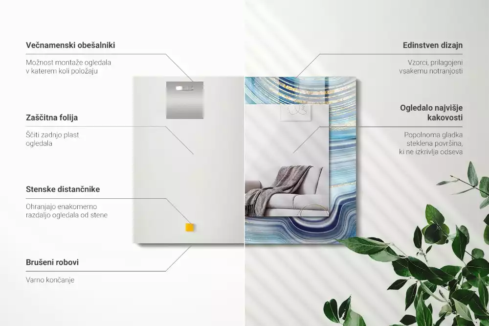 Rechteckiger dekorativer spiegel Abstrakte blaue Wellen