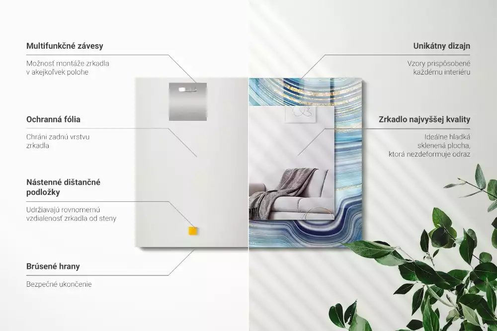 Rechteckiger dekorativer spiegel Abstrakte blaue Wellen