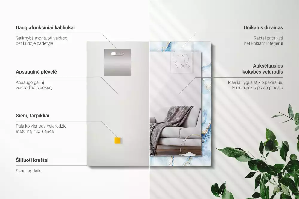 Spiegel mit rechteckigem aufdruck Abstraktes Marmormuster