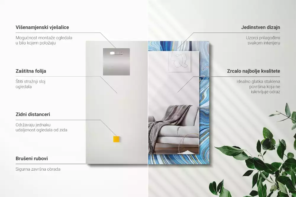 Rechteckiger spiegel Abstraktes blaues Muster