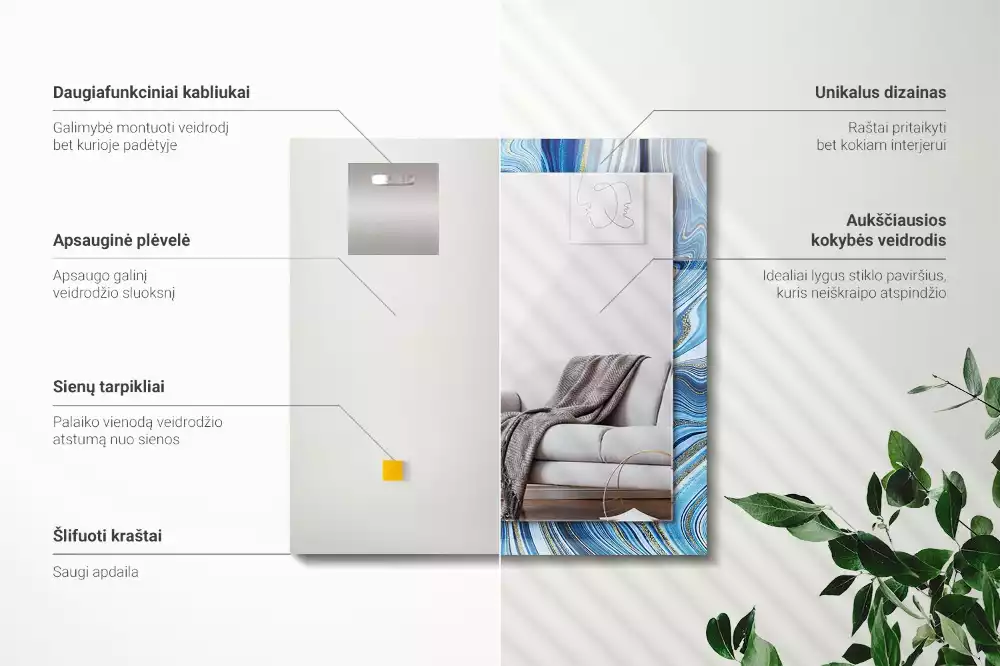 Rechteckiger spiegel Abstraktes blaues Muster