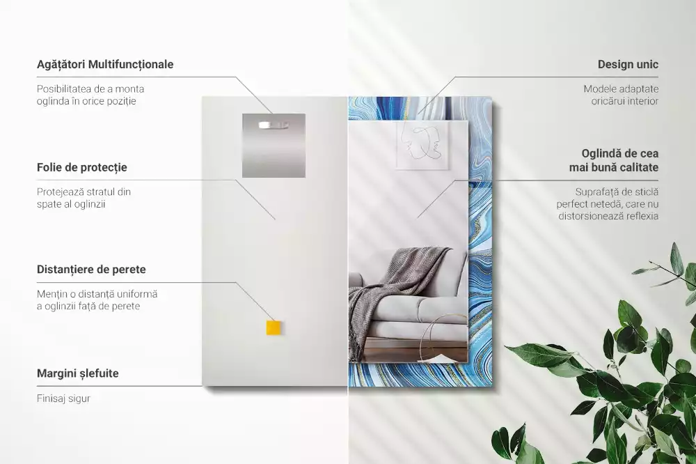 Rechteckiger spiegel Abstraktes blaues Muster