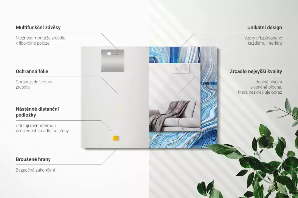 Rechteckiger spiegel Abstraktes blaues Muster