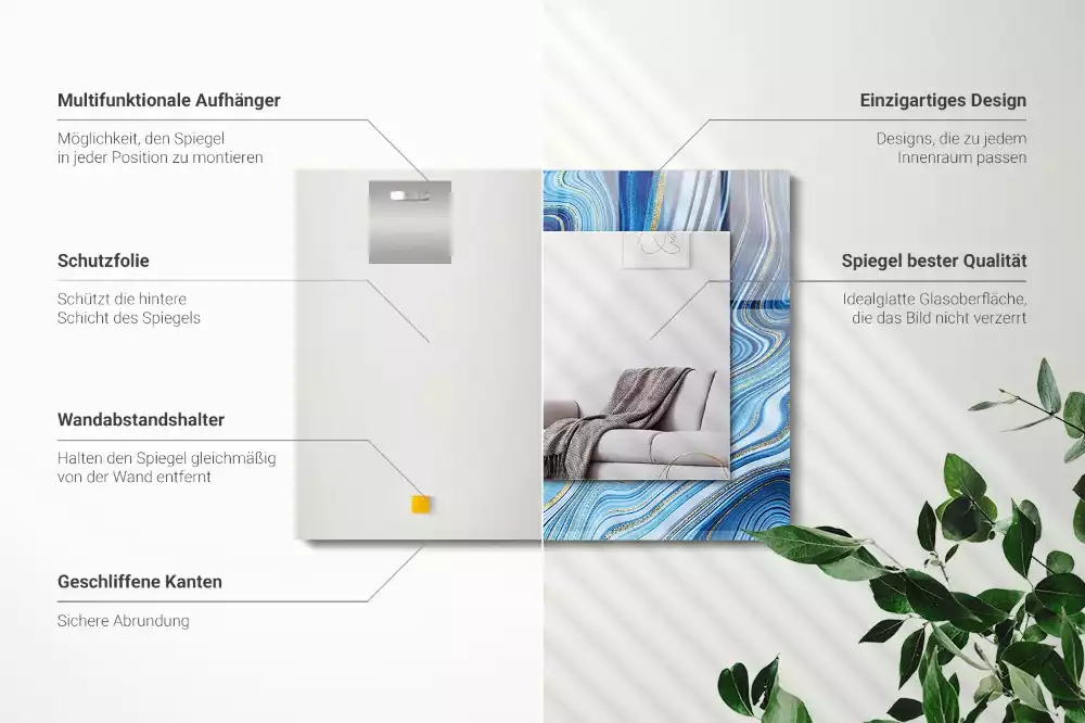 Rechteckiger spiegel Abstraktes blaues Muster