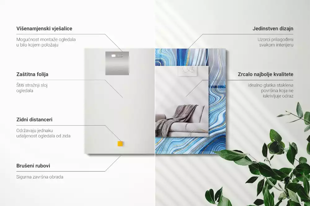 Rechteckiger spiegel Abstraktes blaues Muster