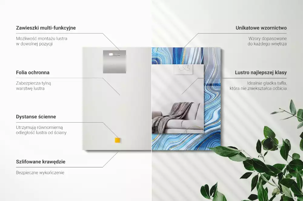 Rechteckiger spiegel Abstraktes blaues Muster