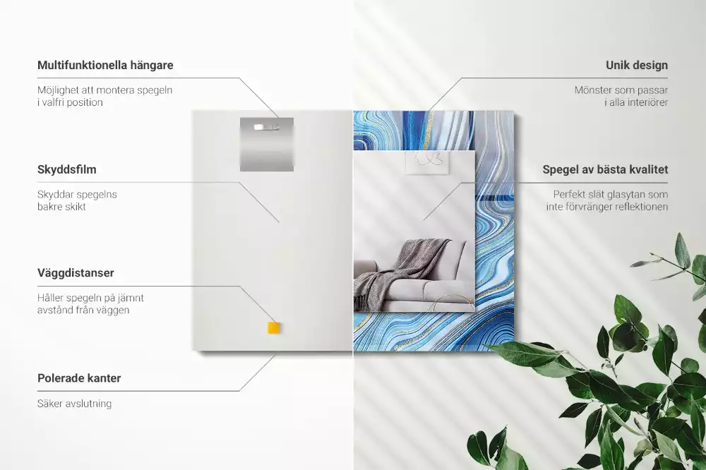 Rechteckiger spiegel Abstraktes blaues Muster