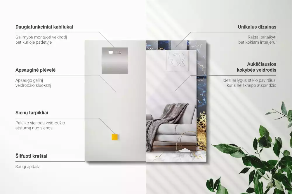 Rechteckiger dekorativer spiegel Marmorabs­traktion