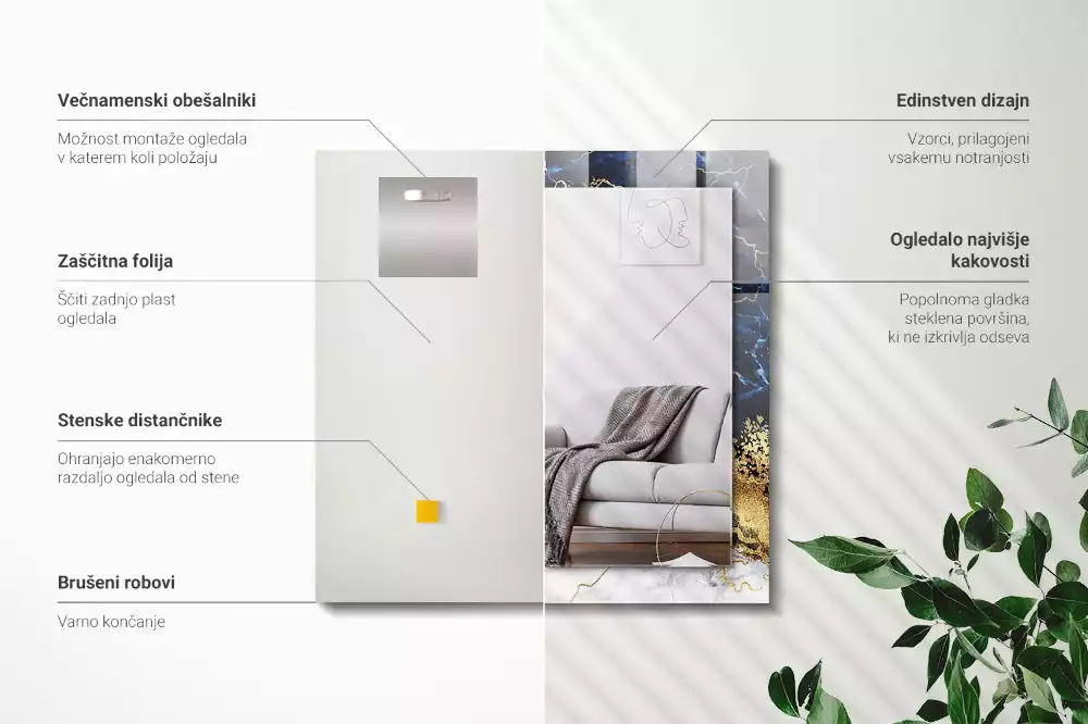 Rechteckiger dekorativer spiegel Marmorabs­traktion