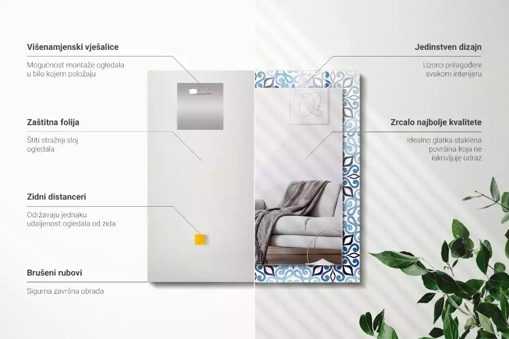 Spiegel mit rechteckigem aufdruck Blaues Ornamentmuster