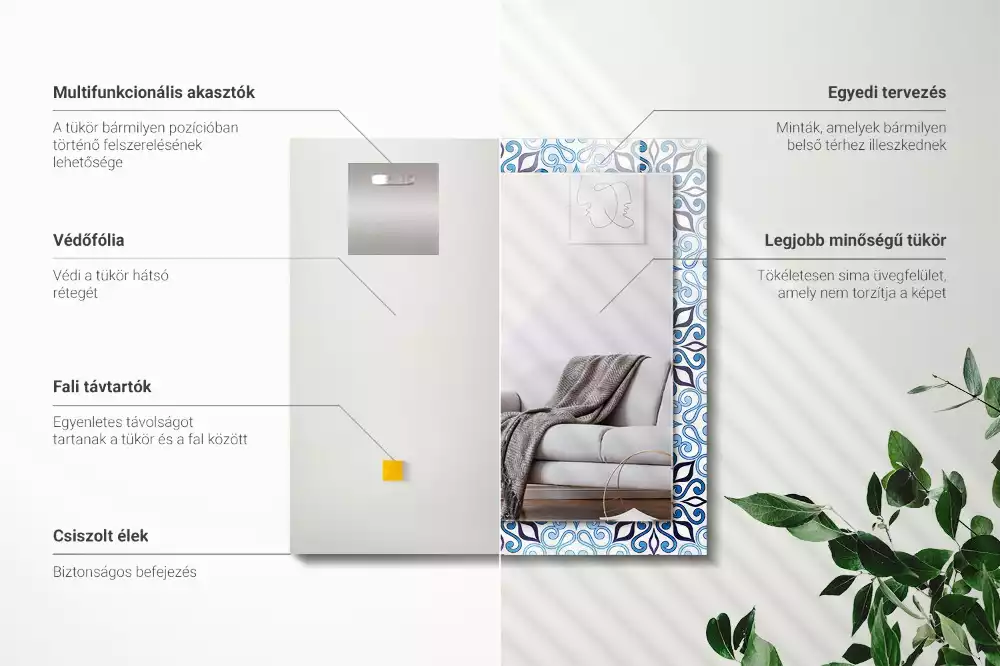 Spiegel mit rechteckigem aufdruck Blaues Ornamentmuster