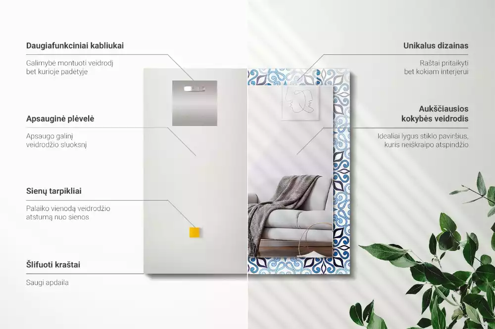 Spiegel mit rechteckigem aufdruck Blaues Ornamentmuster