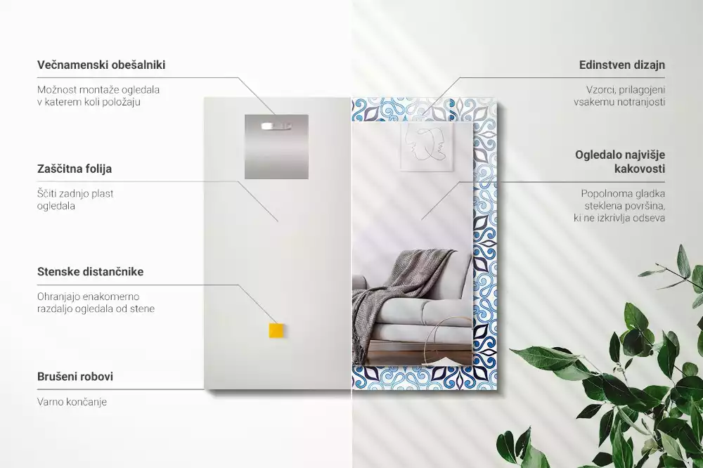 Spiegel mit rechteckigem aufdruck Blaues Ornamentmuster