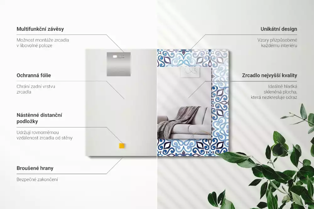 Spiegel mit rechteckigem aufdruck Blaues Ornamentmuster