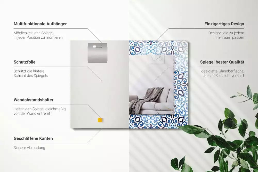 Spiegel mit rechteckigem aufdruck Blaues Ornamentmuster