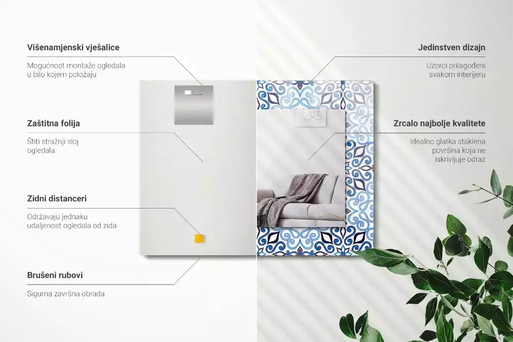 Spiegel mit rechteckigem aufdruck Blaues Ornamentmuster