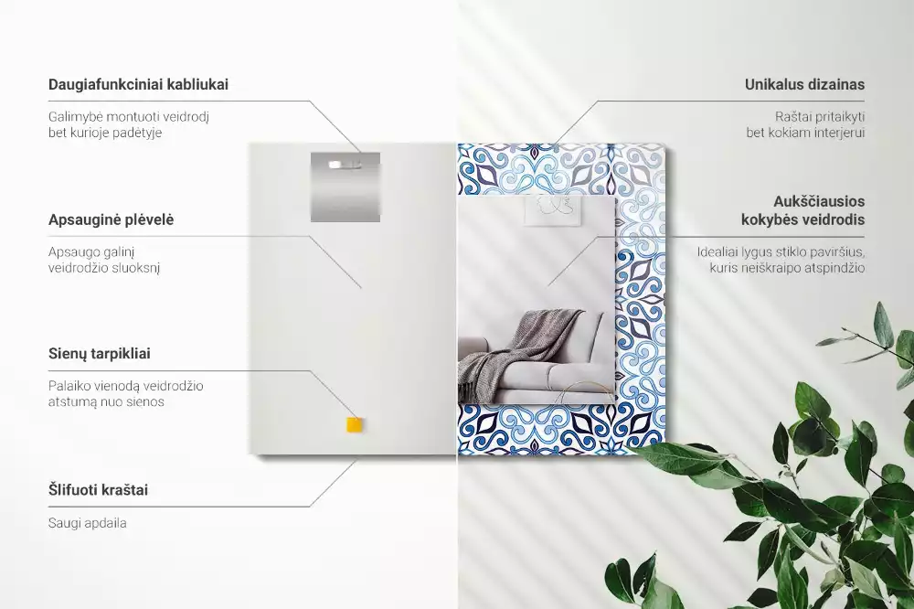 Spiegel mit rechteckigem aufdruck Blaues Ornamentmuster